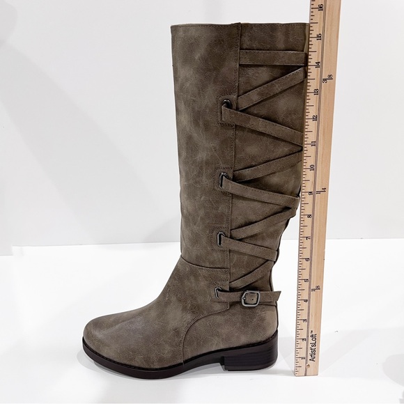 Journee Collection Carly Tall Riding Boots Strap Detail Taupe Wide Calf 6.5 NEW - Picture 13 of 16